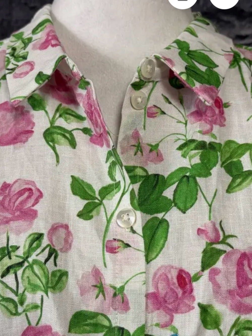 Hill House Laura Pink Rose Green Print Button-Up Linen Dress small - Picture 5 of 8